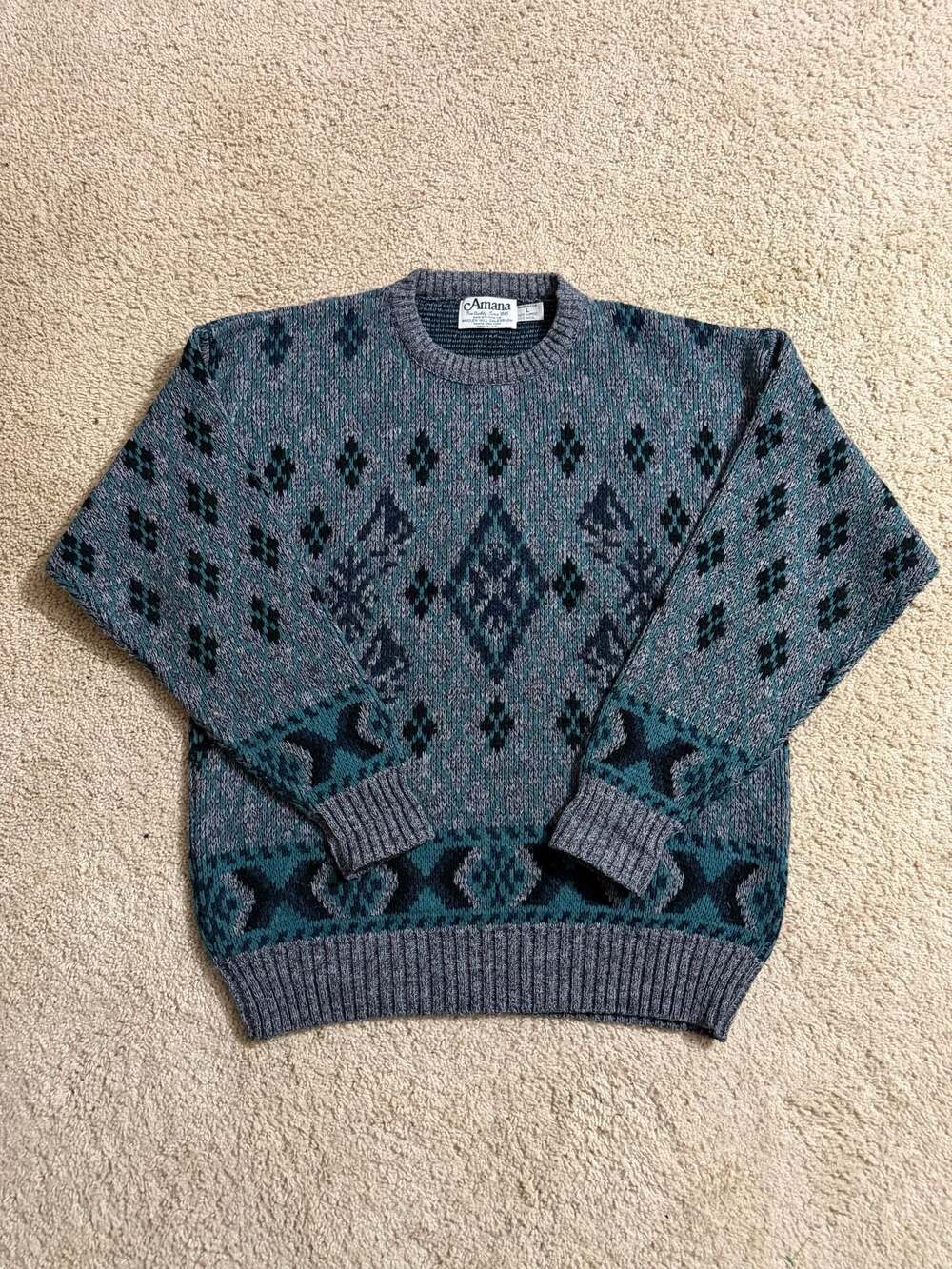 Vintage Amana Woolen Mill Geometric Knit Pullover Sweater Size Large